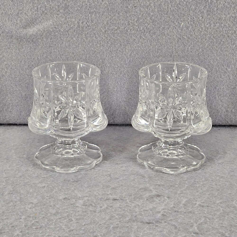 Vtg PartyLite Lead Crystal Cottage Light Votive/Tea Light Holder, 3.5" T, Set 2